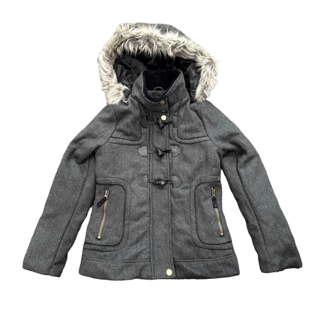 London Fog Girls Winter Coat with Faux Fur Trim Hoodie in Gray, Size L​​​​​